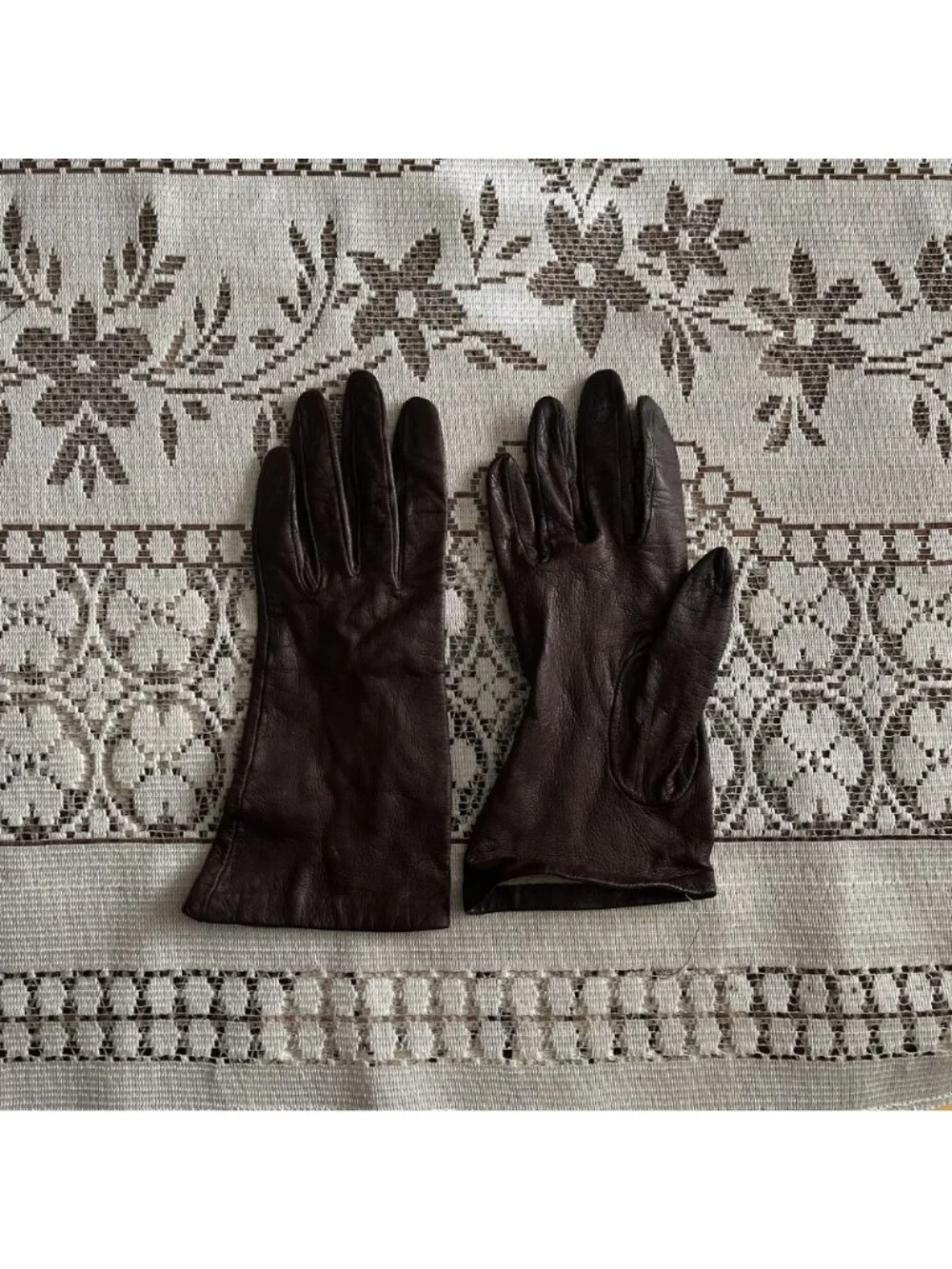 Vintage Women's Brown Genuine Leather Car Gloves Size 7